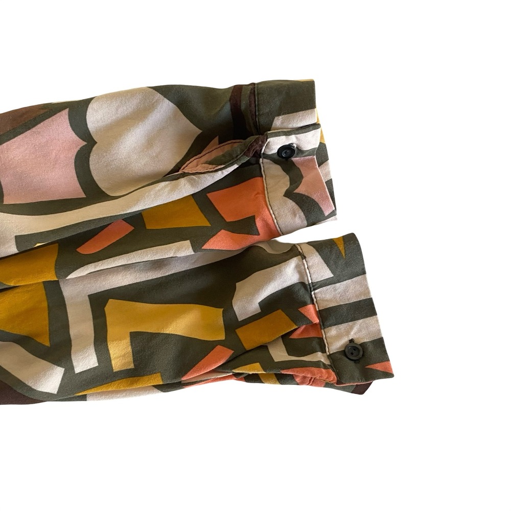 Big Dart Abstract Geometric Button Up Blouse Multicolor Viscose Size 10 - Picture 4 of 9